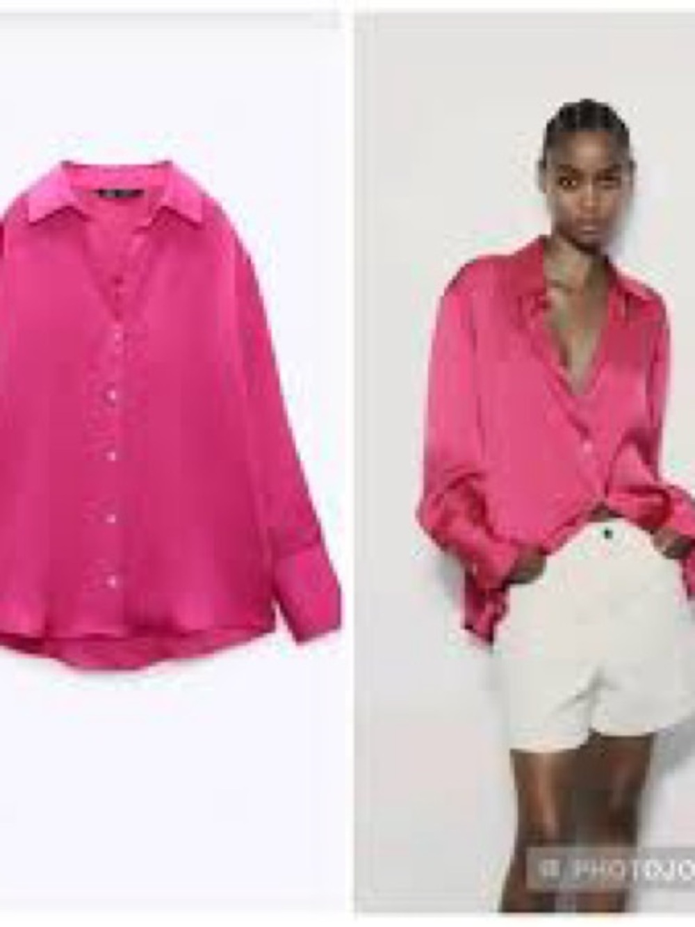 Zara hot pink Satin Effect Button Up Blouse Size Medium